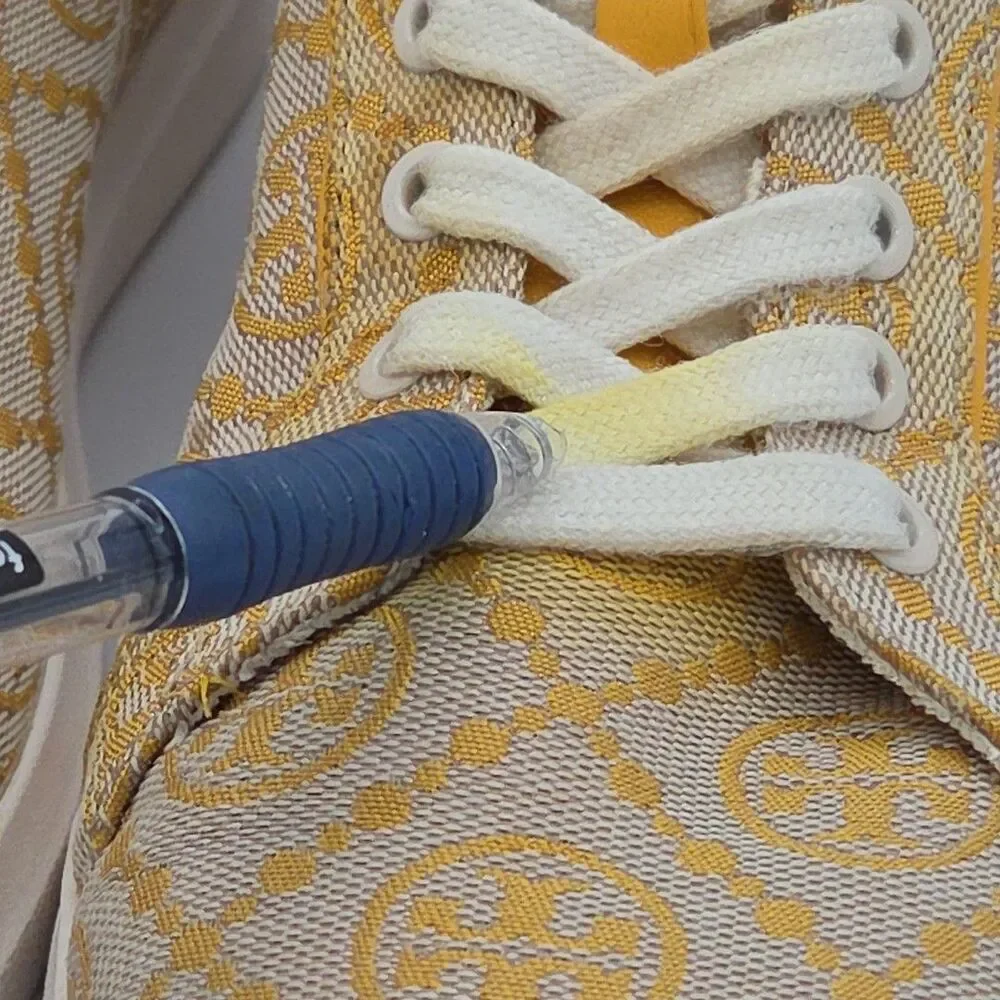 Tory Burch T Monogram Howell Sneaker Goldfinch Jacquard Calf Leather SZ 9